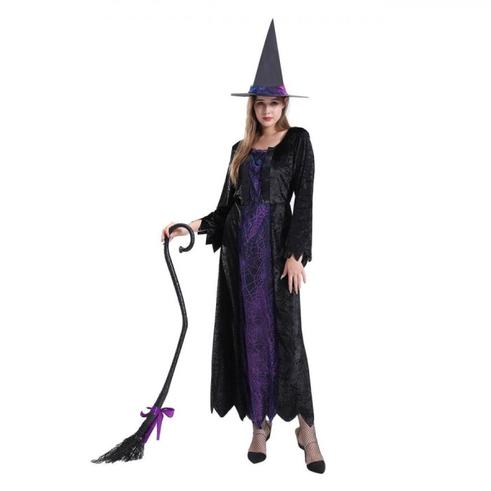 Costum Halloween Vrăjitoare cu Pălărie Negru, Mărime Unică