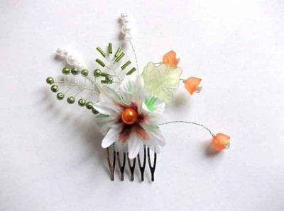 Pieptan flori si frunze artificiale, pieptan mireasa 34668 foto