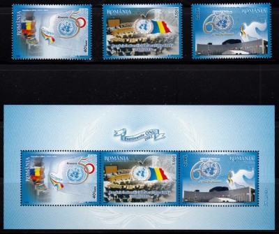 ✅RO 2005 LP 1697 a &amp;quot;Evenimente ONU&amp;quot; - serie si colita nr. 363 , MNH foto