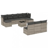 Set canapele de gradina cu perne, 11 piese, gri, poliratan