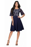 V844-44 Rochie eleganta stil retro cu pliuri si maneci dantelate, M, S/M