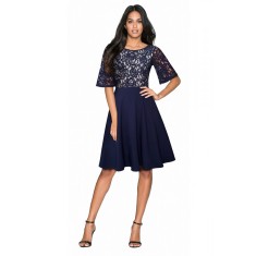 V844-44 Rochie eleganta stil retro cu pliuri si maneci dantelate