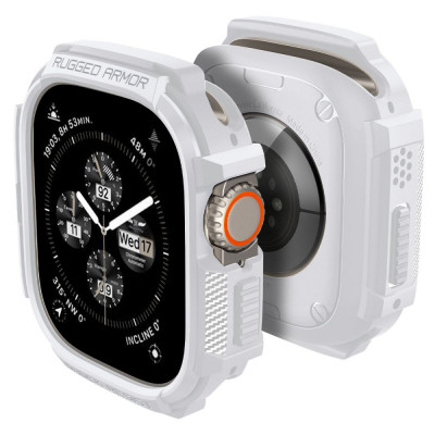 Husa pentru apple watch ultra / ultra 2, spigen rugged armor, white foto