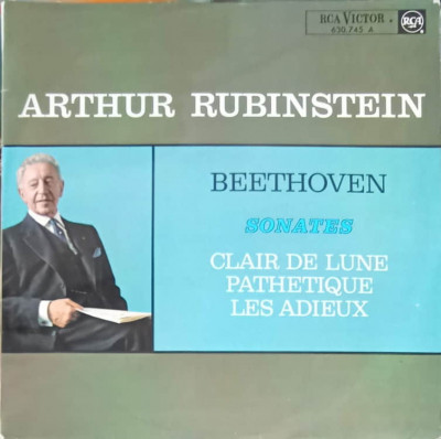 Disc vinil, LP. Sonates: Clair De Lune. Pathetique. Les Adieux-Arthur Rubinstein, Beethoven foto