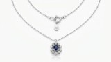 COLIER ARGINT 925 ALBASTRU SAFIR - LANTISOR CU PANDANTIV HALO FLORAL PENTRU EA