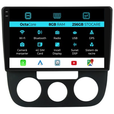 Navigatie Dedicata Volkswagen Golf5 Jetta (2004-2009), 10Inch, 8Gb Ram, 256Gb Stocare, Carplay - Clima Manuala foto