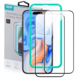 Folie de protectie Ecran ESR pentru Apple iPhone 15, Sticla Securizata, Full Glue, Set 2 bucati, Neagra