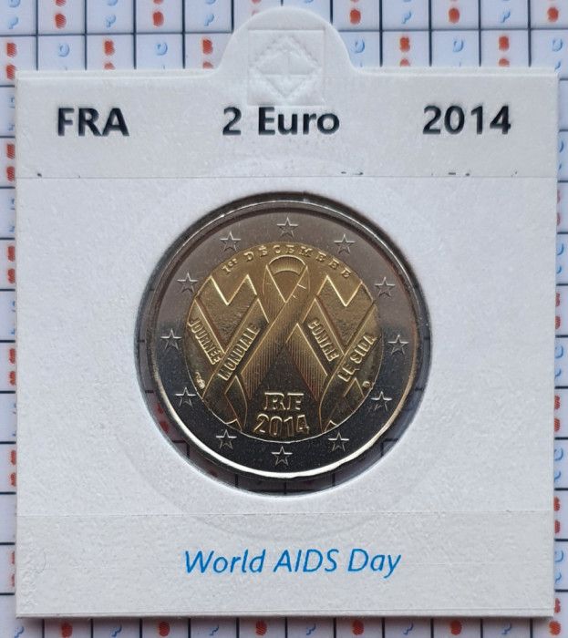Franta 2 euro 2014 UNC - World AIDS Day - cartonas personalizat D25301