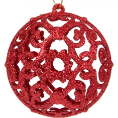 Set Globuri Crăciun, Model Glitter, Diametru 6cm, 6 Bucăți, Culoare Roșie, Material Plastic