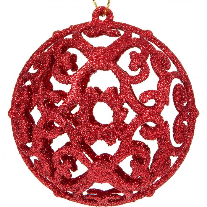 Set Globuri Crăciun, Model Glitter, Diametru 6cm, 6 Bucăți, Culoare Roșie, Material Plastic