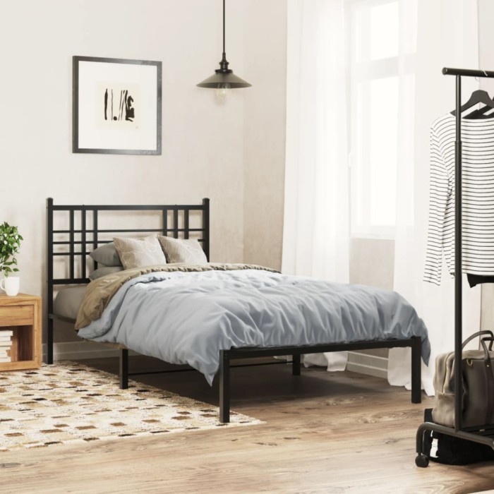 Gossi cadru pat metalic cu tablie, negru, 90x200 cm