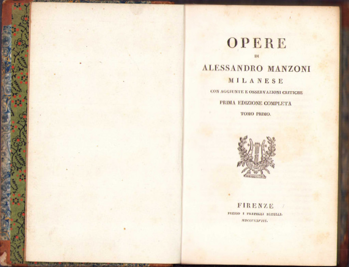 HST 253SP Opere di Alessandro Manzoni 1828 volumul I