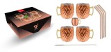 Set Pahare Moscow Mule Cupru - 4 Bucati 450ml cu Jigger si Paiuri