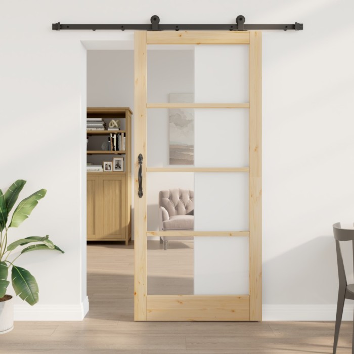 Ușa glisantă vidaXL cu hardware &#039;ORKDAL&#039;din lemn masiv și sticlă