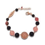 Cumpara ieftin Brățară damă Argint 925 placat aur roz, agat negru, jad floral, reglabilă 18-23cm. Starshine, handmade Italy. Cutie cadou