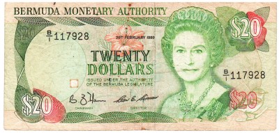 Bermuda 20 Dolari 1989 P-37b Seria 117928 foto