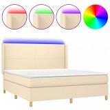 Cumpara ieftin Pat cu arcuri, saltea si LED, crem, 180x200 cm, textil