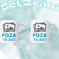 Set 2 cani personalizate cu poza ta Cadou personalizat pentru cupluri, familie sau prieteni