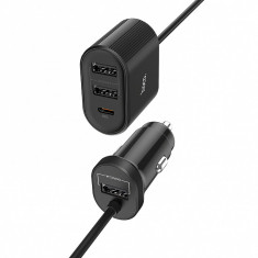 Incarcator Auto USB HOCO Z35, 1 X USB Tip-C - 3 X USB, 42W, Power Delivery, Cu Cablu, Negru