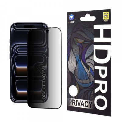 Folie de protectie Ecran Privacy Lito HD Pro pentru Apple iPhone 17 Pro, Sticla Securizata, Full Glue foto