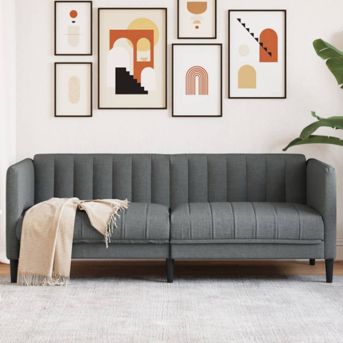 Canapea, 2 locuri, gri &icirc;nchis, material textil