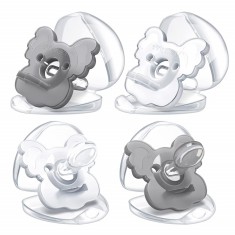 Set de 4 suzete pentru bebelusi 6-18 luni Tyry.Hu, silicon, gri/transparent, 5 x 5,5 cm