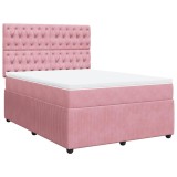 Cumpara ieftin Pat box spring cu saltea, roz, 140x200 cm, catifea