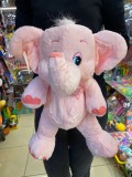 Elefant de jucarie roz cu papion in carouri 40cm