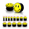 Plug negru pentru ureche cu un smiley galben - Lățime: 4 mm