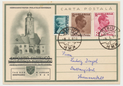 ROMANIA 1939 Carte postala speciala Expozitia Filatelica Sibiu de Ziua Marcii foto