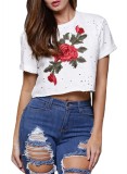 BL923-2 Top casual cu model taiat si floare brodata in fata, L, M/L, XL