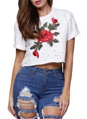 BL923-2 Top casual cu model taiat si floare brodata in fata