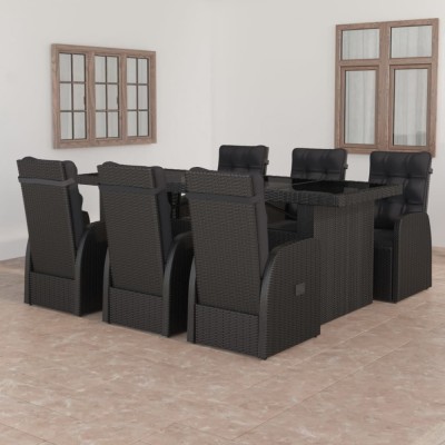 vidaXL Set mobilier de exterior cu perne, 7 piese, negru, poliratan 3059347 foto