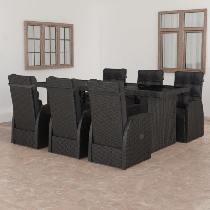 vidaXL Set mobilier de exterior cu perne, 7 piese, negru, poliratan 3059347