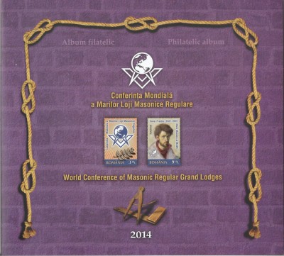 |Romania, LP 2022a/2014, Conf. mond. a Marilor Loji Masonice Reg., album filat. foto