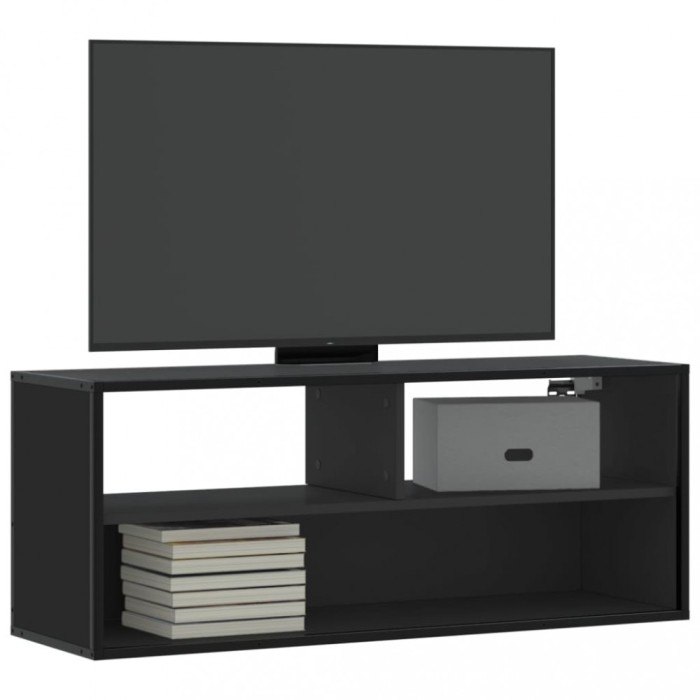Gossi dulap tv, negru, 100x31x39,5 cm, lemn prelucrat si metal