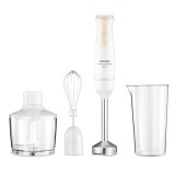 Blender de mana Zelmer ZHB4562I Pulsar Deluxe Max, 800 W, 2 lame inox, Picior inox, Recipient 800 ml, Tocator 450 ml, Tel, Design ergonomic, Alb/Crem