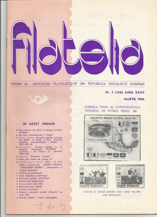 Romania, revista Filatelia nr. 3/1986 (358)