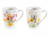 Set 2 cani portelan multicolor in cutii cadou metal Flowers &Oslash; 8 cm x 10,5 H, 300 ml