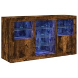 Servanta cu lumini LED, stejar fumuriu, 123x37x67 cm, DKD Home Decor
