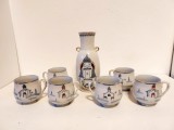 Set portelan decantor/vaza + 6 cesti decor biserica ortodoxa, soare, barca, mare