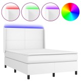 Cumpara ieftin Pat cu arcuri, cu saltea si LED, alb, 140x190 cm, piele eco