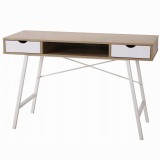 Birou calculator, Jumi, placa MDF, otel, 2 sertare, alb si natur, 120x48x76 cm