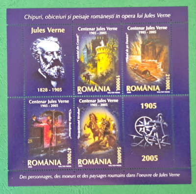 TIMBRE ROMANIA MNH LP1678a/2005 Centenar Jules Verne -Bloc de 4 timbre foto