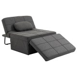 HOMCOM Canapea extensibilă cu Spătar Reglabil pe 5 Nivele și Pernă Suplimentară, 95x179x78 cm, Gri | Aosom Romania