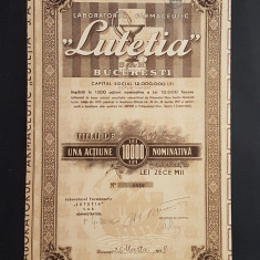 Actiune 1938 laboratorul farmaceutic LUTETIA , titlu , actiuni