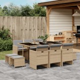 Set mobilier grădină cu perne, 11 piese bej combinat poliratan