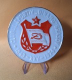 aniversare Clubul sportiv DINAMO Brasov 1949-1974, medalie rara, 10 cm diametru, placheta sport