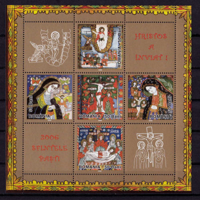 ✅ RO 2006 ,LP 1711a ,&amp;quot;Sfintele Pasti &amp;quot; T I, text dreapta ,colita 369 I ,MNH foto