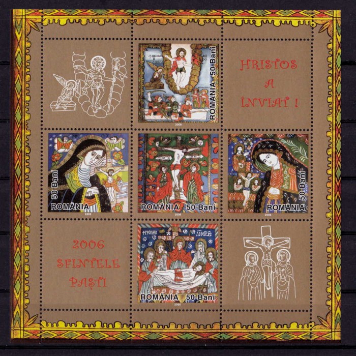 ✅ RO 2006 ,LP 1711a ,&quot;Sfintele Pasti &quot; T I, text dreapta ,colita 369 I ,MNH